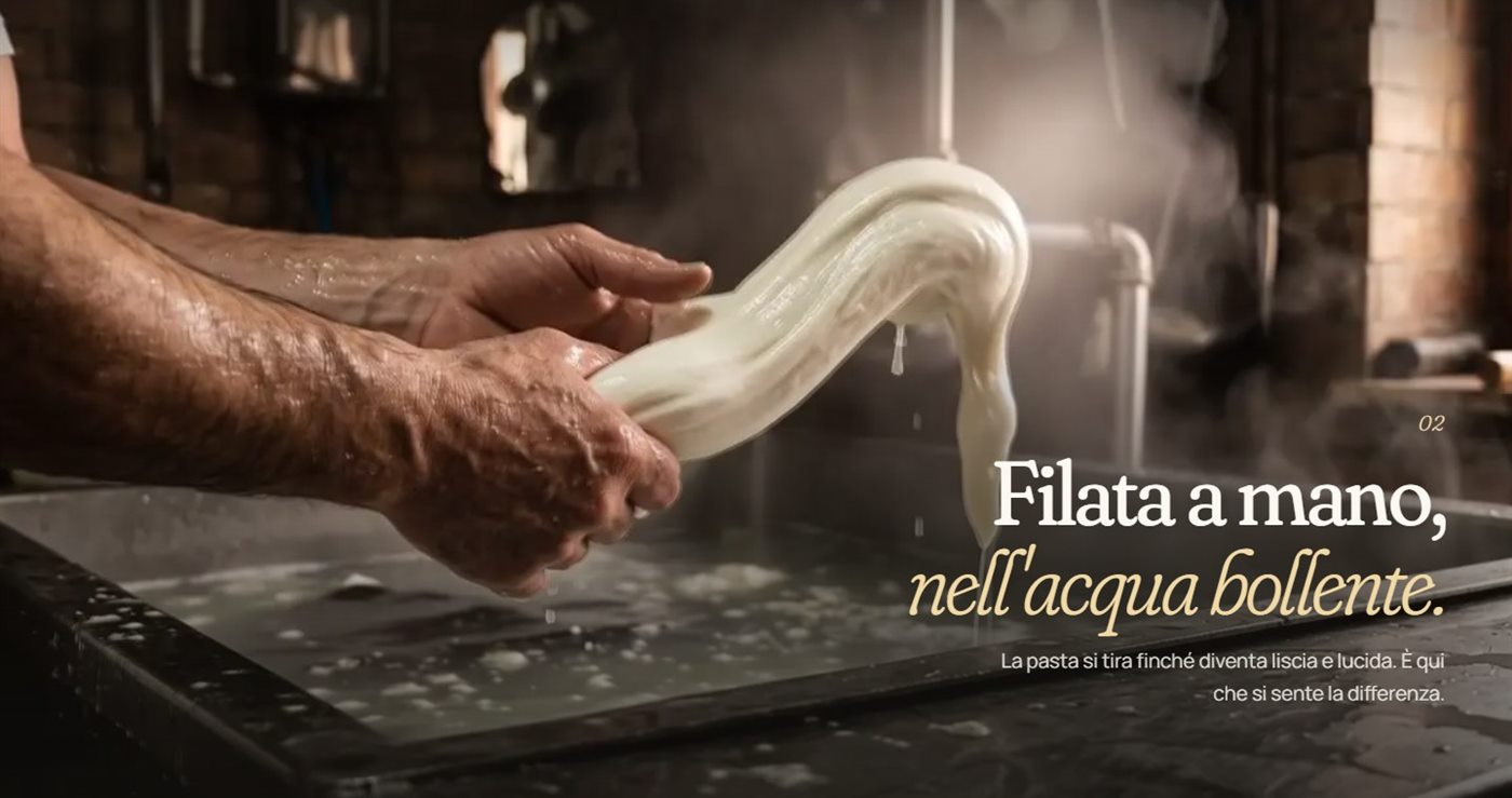 Mani che filano la mozzarella